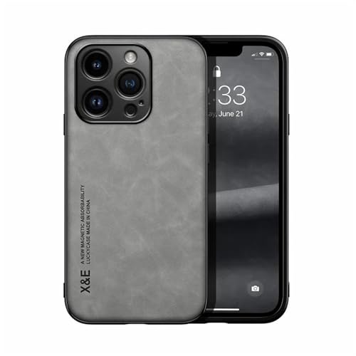 HTXONB Magnetische, stoßfeste Lederhülle für iPhone 16 15 14 13 12 11 Pro Max 16 15 14 Plus 13 12 Mini Wireless Charge Case, Hellgrau, Für iPhone 11 von HTXONB