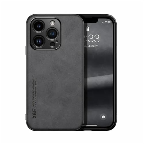 HTXONB Magnetische, stoßfeste Lederhülle für iPhone 16 15 14 13 12 11 Pro Max 16 15 14 Plus 13 12 Mini Wireless Charge Case, dunkelgrau, für iPhone 14 Plus von HTXONB