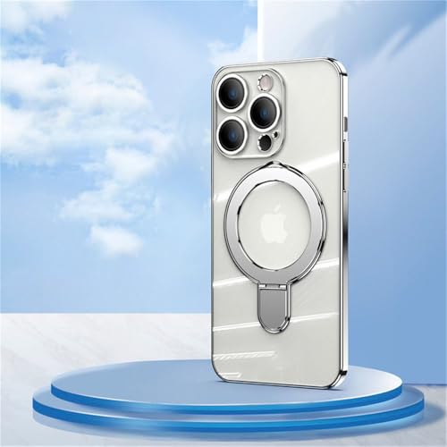 HTXONB Magnetische, unsichtbare Halterung, eingebaute Linsenfolie, Hülle für iPhone 15 14 13 Pro Max 15 14 Plus, TPU, stoßfeste, galvanisierte Telefonschutzhüllen, Silber, für iPhone 12 Pro von HTXONB