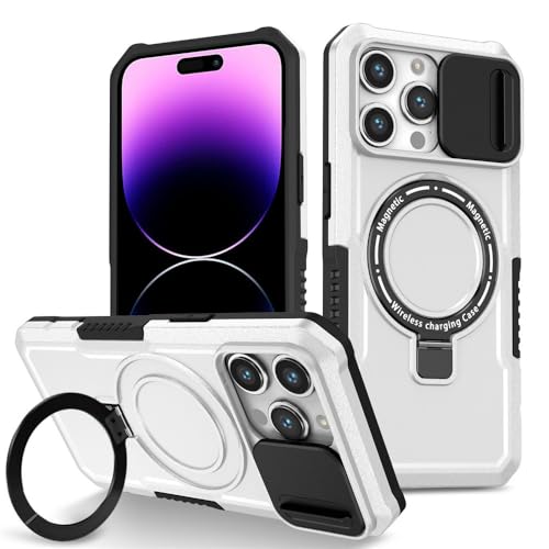 HTXONB Magnetische Halterung Anti-Fall-Handyhülle für iPhone 16 15 14 13 12 Pro Max 14 15 16 Plus Schiebefensterlinsen-Schutzhülle, Weiß, Für iPhone 13 Pro von HTXONB