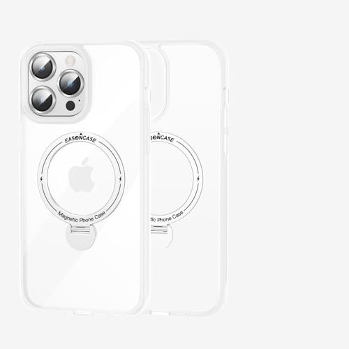 HTXONB Magnetische Handyhülle für iPhone 15 14 13 12 Pro Max 14 15 Plus mit um 360° drehbarem Ständer, durchscheinende, Matte Rückseite, durchscheinend weiß, für iPhone 14 Plus von HTXONB