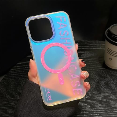 HTXONB Magnetische Laser-Telefonhülle für iPhone 11 12 13 14 15 Pro Max 15Pro Farbverlaufsschale TPU Matte Stoßfeste Abdeckung, Pink, Für iPhone 11 von HTXONB