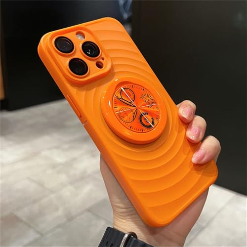 HTXONB Magnetische Schutzhülle mit unsichtbarer Halterung für iPhone 15 14 13 Pro Max, Wasserwelligkeit, kabelloses Laden, ultradünne Hartschale, orange, für iPhone 15 von HTXONB