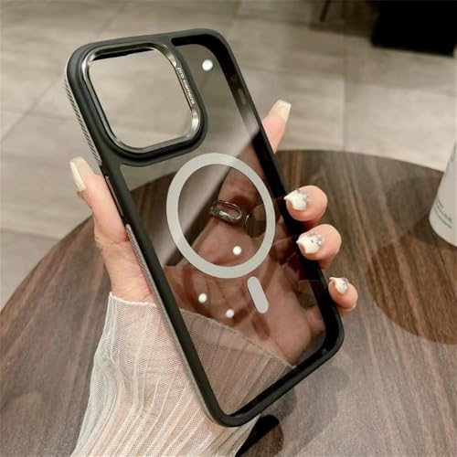 HTXONB Magnetische transparente kabellose Ladeabdeckung für iPhone 16 15 14 13 12 11 Pro Max 16 15 14 Plus Metallkamera-Stoßschutzhülle, grau, für iPhone 13 ProMax von HTXONB