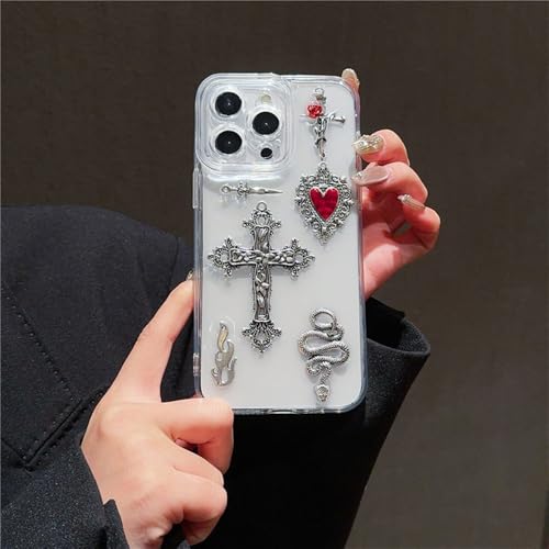 HTXONB Modische, Coole 3D-Metall-Telefonhülle für iPhone 16 15 14 13 12 Pro Max 16 15 14 Plus, transparente Silikon-Softcover, transparent, für iPhone 14 Pro Max von HTXONB