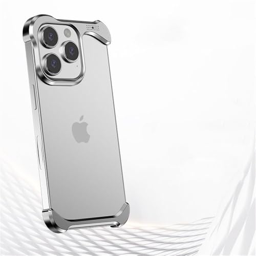 HTXONB Modische, unregelmäßige Telefonhülle aus Aluminiumlegierung für iPhone 13 14 15 16 Pro Max 16 15 14 Plus Aromatherapie-Metallschutzhülle, Silber, für iPhone 13 ProMax von HTXONB