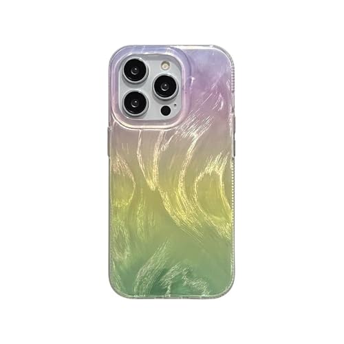 HTXONB Modische Handyhülle aus silberner Alufolie mit Falten für iPhone 15 14 13 12 11 Pro Max, stoßfeste Hülle aus Acryl, Lila Gelb, für iPhone 15 Pro Max von HTXONB