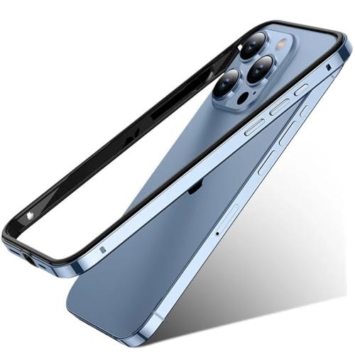 HTXONB Silikon-Telefonhülle mit Aluminium-Metallrahmen für iPhone 16 15 14 13 12 Pro Max 16 15 14 Plus Stoßfeste Hitzeschutzhülle, Blau, Für iPhone 14 Plus von HTXONB