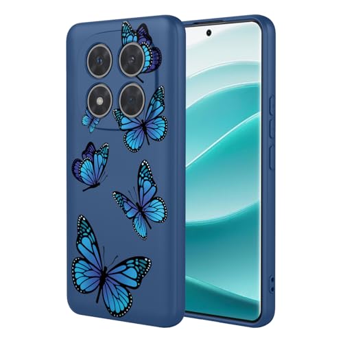 HTXWXJC Handyhülle für Redmi Note 14 Pro, stoßfest, flexibel, TPU, weiche Hülle, Schmetterlingsmuster, Handyhülle für Xiaomi Redmi Note 14 Pro, blauer Schmetterling von HTXWXJC