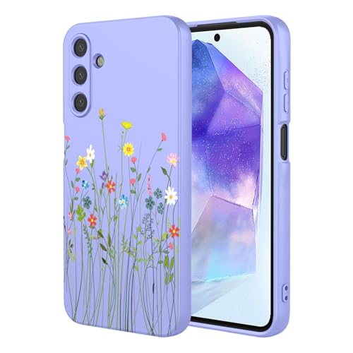 HTXWXJC Schutzhülle für Galaxy A55, Samsung A55 SM-A556, stoßfest, flexibel, TPU, weich, Blumenmuster, lila Blume von HTXWXJC