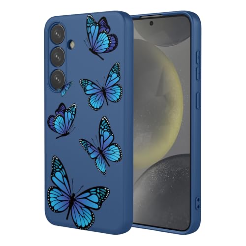 HTXWXJC Schutzhülle für Galaxy S24, Samsung S24 SM-S921U, stoßfest, flexibel, TPU, weich, Schmetterlingsmuster, blauer Schmetterling von HTXWXJC