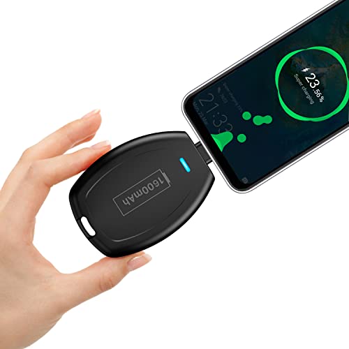 HUAENG USB C Schlüsselanhänger Tragbares Ladegerät für Andriod, Samsung, 1600mAh Mini Type-C Power Emergency Pod Ultra-kompakte Externe Schnellladung Power Bank Schlüsselring Handy-Ladegerät-Schwarz von HUAENG