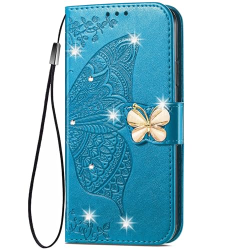 HUANGTAOLI PU Leder Bling Strass Hülle für iPhone 14 Pro von HUANGTAOLI