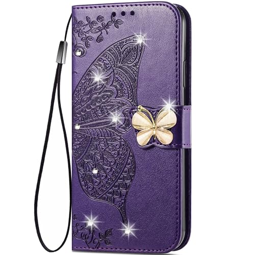 HUANGTAOLI PU Leder Bling Strass Hülle für iPhone 14 Pro von HUANGTAOLI