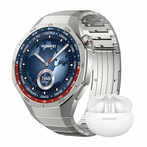 HUAWEI Watch GT 5 Pro 46mm Titan+Extra FreeBuds 5i Weiß,Smartwatch,Kunstvolles Design,Sportfunktionen auf Profi-Niveau,Health-Tracking,EKG-Monitoring,bis zu 14 Tage Akkulaufzeit,GPS von HUAWEI