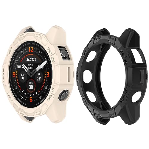 HUAYUWA Weiche TPU-Schutzhülle (Schwarz + Beige), kompatibel mit Garmin Epix Pro 51 mm / Fenix 7X Pro / Fenix 7X Smartwatch, Schutzhülle, 2 Stück von HUAYUWA