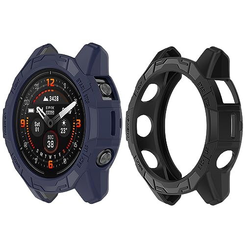 HUAYUWA Weiche TPU-Schutzhülle (schwarz + blau), kompatibel mit Garmin Epix Pro 51 mm / Fenix 7X Pro / Fenix 7X Smartwatch, Schutzhülle, 2 Stück von HUAYUWA