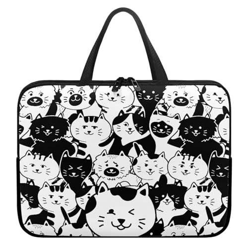 HUGS IDEA Laptop-Schutzhülle für Damen, Cartoon-Katze, 43,2 cm (17 Zoll), Neopren-Laptop-Tasche, leicht, geeignet für Reisen, Schule, Büro, Organizer von HUGS IDEA