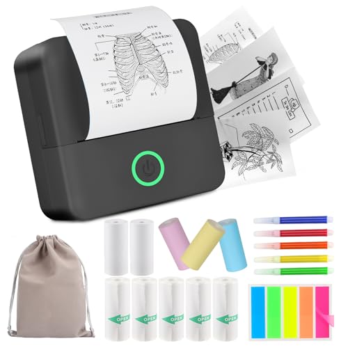 HUIJUTCHEN Mini Drucker, Wireless Bluetooth Fotodrucker Tragbarer Thermodrucker Smartphone Taschendrucker Kompatibel mit Android & iOS mit 10 Rollen Papier für Studium Notizen Fotos (Schwarz) von HUIJUTCHEN