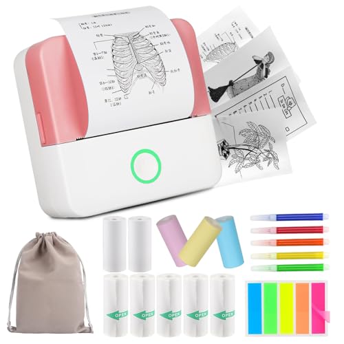 HUIJUTCHEN Mini Drucker, Wireless Bluetooth Fotodrucker Tragbarer Thermodrucker Smartphone Taschendrucker Kompatibel mit Android & iOS mit 10 Rollen Papier für Studium Notizen Fotos (Rosa) von HUIJUTCHEN