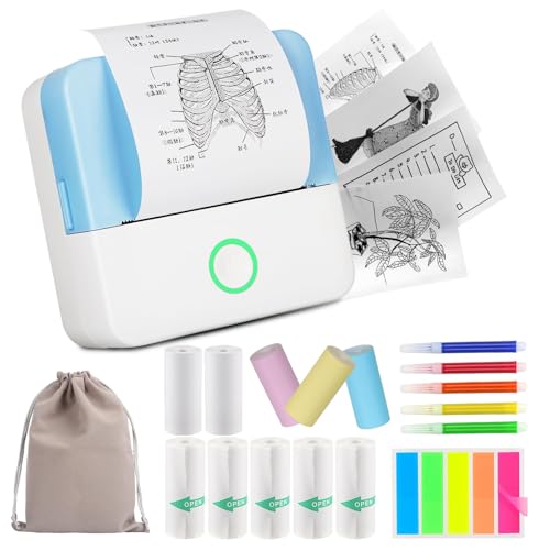 HUIJUTCHEN Mini Drucker, Wireless Bluetooth Fotodrucker Tragbarer Thermodrucker Smartphone Taschendrucker Kompatibel mit Android & iOS mit 10 Rollen Papier für Studium Notizen Fotos (Blau) von HUIJUTCHEN