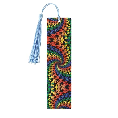 Bear Dancing Tie Dye Print Eye-Catching Dual Sided Full Print Wooden Bookmark - Elegant Retro Book Accessory von HUIKGIER