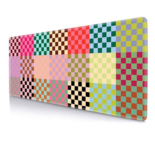 HUOCAIREN Colorfull Checkers Board großes Mauspad, Gummiunterseite, Mauspad mit genähten Kanten, geometrisch kariert, großes Computer-Mauspad, Schreibtischunterlage für Büro, Zuhause von HUOCAIREN