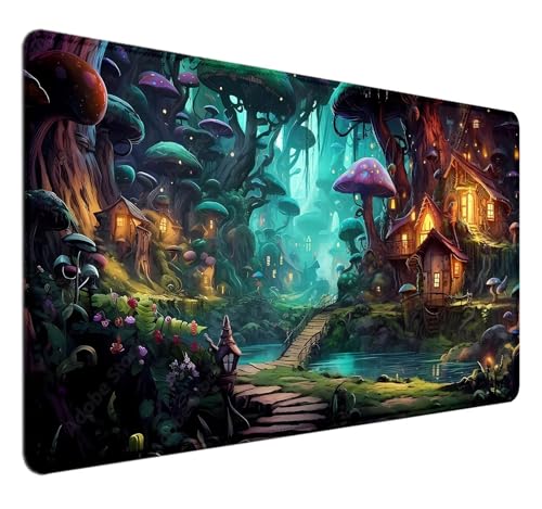 HUOCAIREN Mushroom Anime Schreibtischunterlage (90,9 x 39,9 cm), Feenwald, großes Gaming-Mauspad für Laptop, Computer, magische Spielmatten, komplettes Schreibtisch-Mauspad, Fantasy-Kunst, von HUOCAIREN