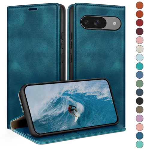 HUOUH für Google Pixel 9 5G/Pixel 9 Pro 6.3" Hülle mit RFID Schutzhülle aus Lederhülle Handyhülle,Kartenfach Leder ständer Handy hülle,360 Grad Schutz Cover für Pixel 9 Klapphülle Wallet Case Türkis von HUOUH