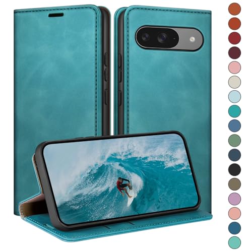 HUOUH für Google Pixel 9 5G/Pixel 9Pro 6.3" Hülle mit RFID Schutzhülle aus Lederhülle Handyhülle,Kartenfach Leder ständer Handy hülle,360 grad Schutz Cover für Pixel9 Klapphülle Case Grünlich hellgrün von HUOUH