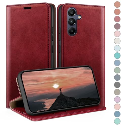 HUOUH für Samsung Galaxy A25 5G Hülle mit RFID Schutzhülle aus Lederhülle Handyhülle,Kartenfach Leder ständer Handy hülle,360 Grad Schutz Cover für Samsung A25 Klapphülle Wallet Case Rot von HUOUH