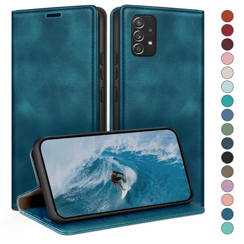 HUOUH für Samsung Galaxy A52/A52S Hülle mit RFID Schutzhülle aus Lederhülle Handyhülle,360 Grad Schutz Case,Kartenfach Leder ständer Handy hülle für Samsung A52 Klapphülle Wallet Cover Türkis von HUOUH