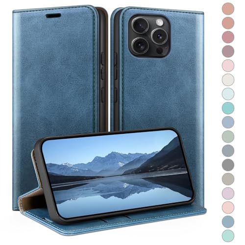 HUOUH für iPhone 15 Pro 6.1" Hülle mit RFID Schutzhülle aus Lederhülle Handyhülle,Kartenfach Leder ständer Handy hülle,360 Grad Schutz Cover für Apple 15 Pro Klapphülle Wallet Case Hellblau von HUOUH