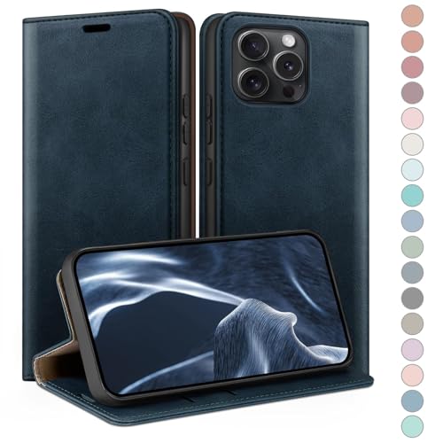 HUOUH für iPhone 16 Pro Max 6.9" Hülle mit RFID Schutzhülle aus Lederhülle Handyhülle,Kartenfach Leder ständer Handy hülle,360 Grad Schutz Cover für Apple 16 Pro Max Klapphülle Wallet Case Dunkelblau von HUOUH