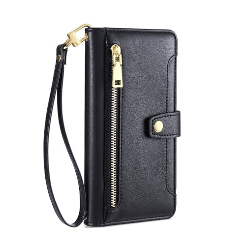 HUUMAGIC Kartenfächer, Geldbörse, Crossbody-Handyhülle für iPhone 15 14 13 12 11 Pro Max XS XR 7 6 6 6s Plus SE SE3 Flip Cover mit Riemen, Schwarz, für iPhone 11 Pro von HUUMAGIC