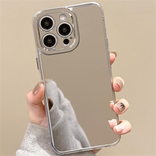 HUUMAGIC Luxuriöse, glänzende, Gold- und silberfarbene Spiegel-Telefonhülle für iPhone 16 15 14 Plus 13 12 11 Pro Max XR Xs Max Cover, Silber, für iPhone 16 ProMax von HUUMAGIC