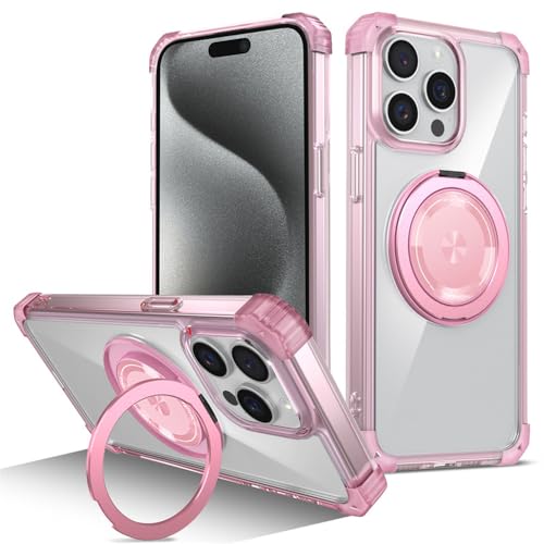 HUUMAGIC Magnetische 360°-Ringhalter-Telefonhülle für iPhone 15 14 13 12 11 Pro Max Plus Wireless Charge Cover, Pink, für iPhone 14 ProMax von HUUMAGIC