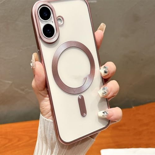 HUUMAGIC Transparente magnetische Handyhülle für iPhone 16 15 14 13 12 11 Pro Max Plus, modische Beschichtung, mattierte Stoßstangenabdeckung, Pink, für iPhone 13 von HUUMAGIC