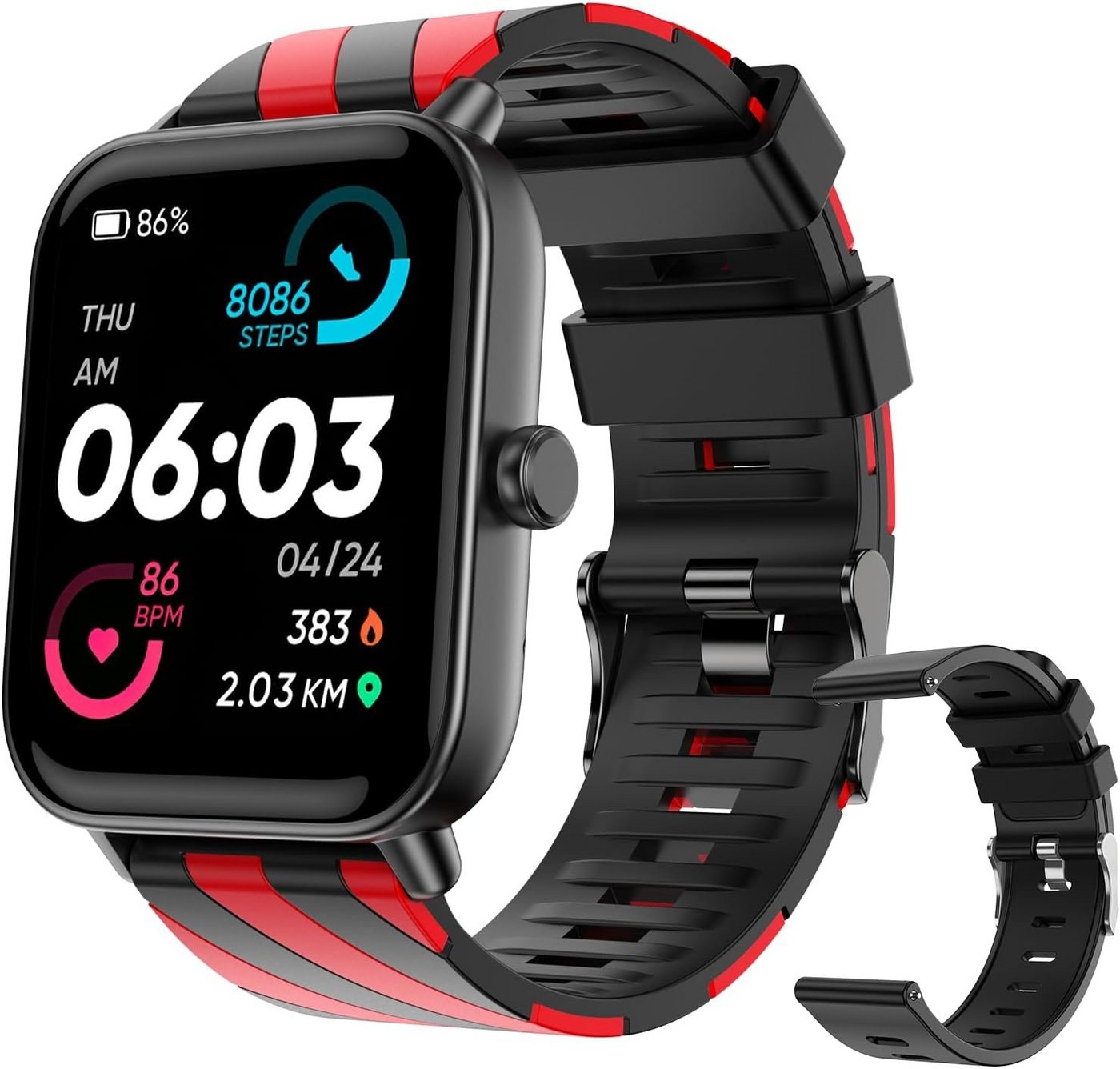 HUYVMAY Smartwatch (1,8 Zoll, Android, iOS), Mit Herzfrequenz Schlafmonitor Schrittzähler,Fitness Tracker Sportuhr von HUYVMAY
