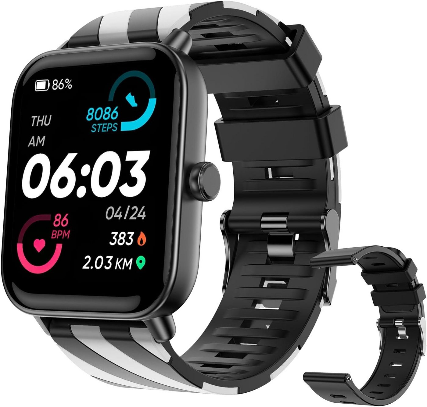 HUYVMAY Smartwatch (1,8 Zoll, Android, iOS), Mit Herzfrequenz Schlafmonitor Schrittzähler,Fitness Tracker Sportuhr von HUYVMAY