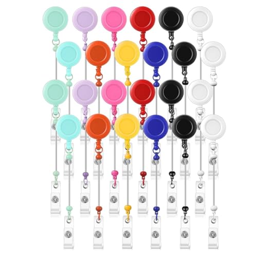 HVVENTY 24 Stück Beadable Badge Reel Retractable Clips Halter für Perlen Bulk Blank Bar ID Name Badge Reels mit Gürtelclip, bunt von HVVENTY