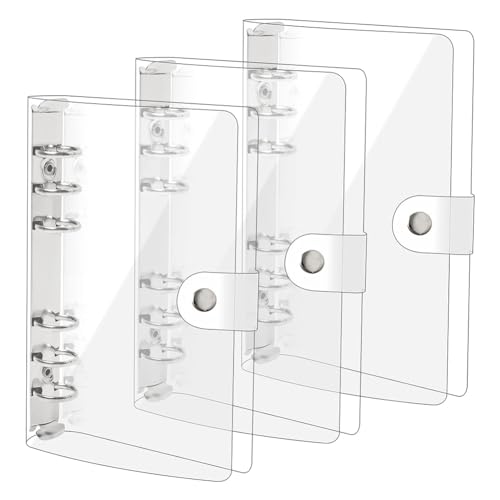 HVVENTY A6 Ringbucheinband, transparent, weiches PVC, 6-Ringbucheinband, A6, Ordner für nachfüllbares Notizbuch, einfach zu bedienen, 3 Stück von HVVENTY