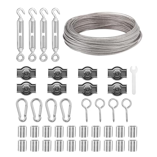 HVVENTY Edelstahl-Gartendraht, 30 m, 2 mm, mit Spannschloss-Drahtspanner, für , Zäune, Lichterketten von HVVENTY