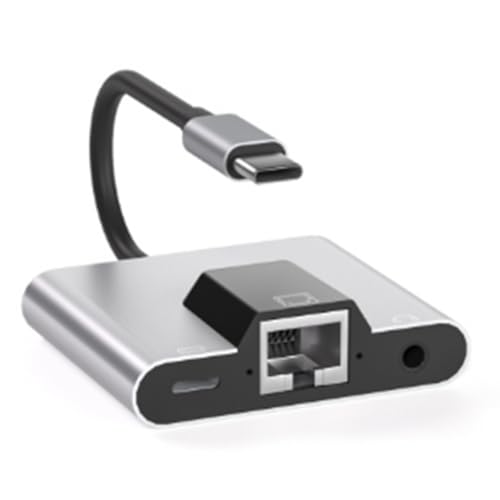 HVVENTY Typ-C auf Ethernet-LAN-Netzwerk-Adapter, Hub USB C auf 3,5 mm Audio-PD, Schnellladestation für Laptop, Handy, einfache Installation von HVVENTY