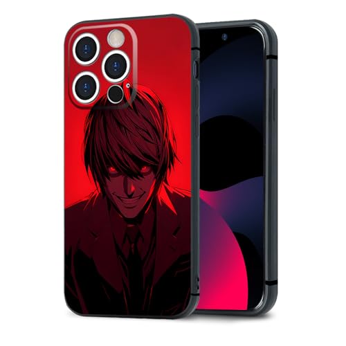 HWLHJJ Anime Charakter Schutzhülle, Schwarzer Rahmen Silikon TPU Manga Handyschale (für iPhone 14 Pro,Light Yagami) von HWLHJJ