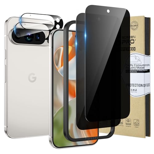 HWeggo 2 Stück Sichtschutz für Google Pixel 9 Pro für Panzerglas mit 2 Stück Kamera Displayschutzfolie Zubehör [für Fingerabdruck] 9H Härte HD von HWeggo