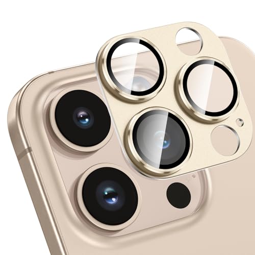 HWeggo für iPhone 16 Pro/iPhone 16 Pro Max Kameraschutz,9H gehärtetes Glas,Einteiliges Aluminiumlegierung Metall Kamera Schutz,HD Klar Anti-Kratzer Kamera Displayschutzfolie-Desert Titanium von HWeggo