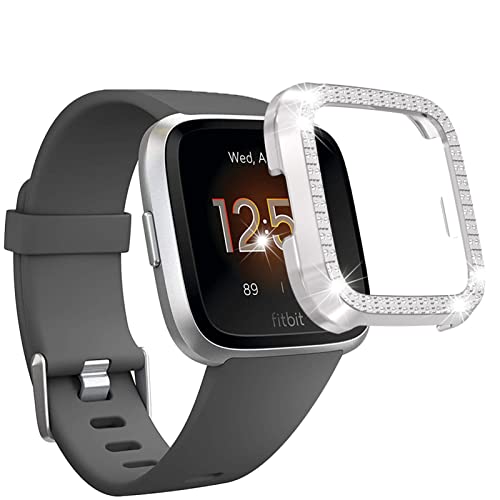 Glitzer Diamant Hülle Kompatibel mit Fitbit Versa Schutzhülle, Strass Glitzer Diamant Harter PC Schutzrahmen Stoßfest Kratzfest Schutzhülle für Fitbit Versa Hülle (I) von HYKEJJ