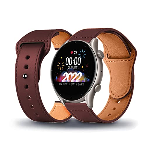 HYKEJJ Lederarmband für Amazfit GTR 3 / GTR 3 Pro Armband, Leder Ersatzarmband, Amazfit GTR 3 / GTR 3 Pro Mehrfache Farben Slim Leather Ersatzband Kompatibel mit Armband Amazfit GTR 3 / GTR 3 Pro (A) von HYKEJJ