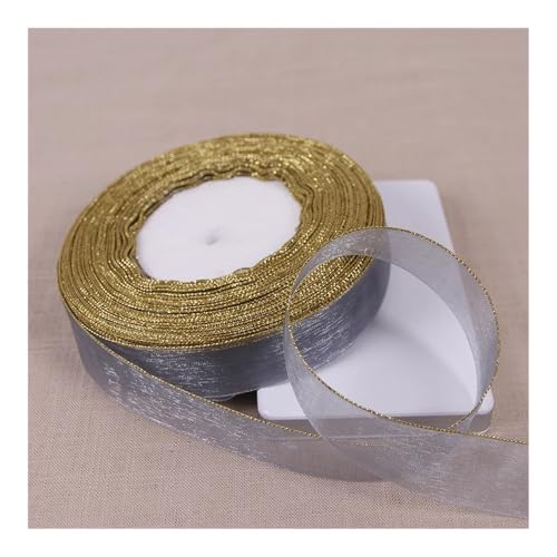 Bänder for Basteln, (45 Meter/Rolle) 20 mm hübsches transparentes Organzaband aus Seide mit goldenem Rand for Hochzeitsfeier-Dekoration, Basteln, Geschenkverpackungsgürtel(Gray) von HYQING